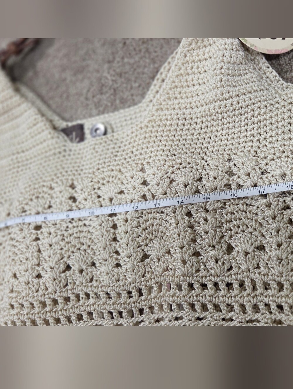 The Sak McClaren Cream Crochet Shoulder Bag with Brown Leather Strap - Picture 4 of 6
